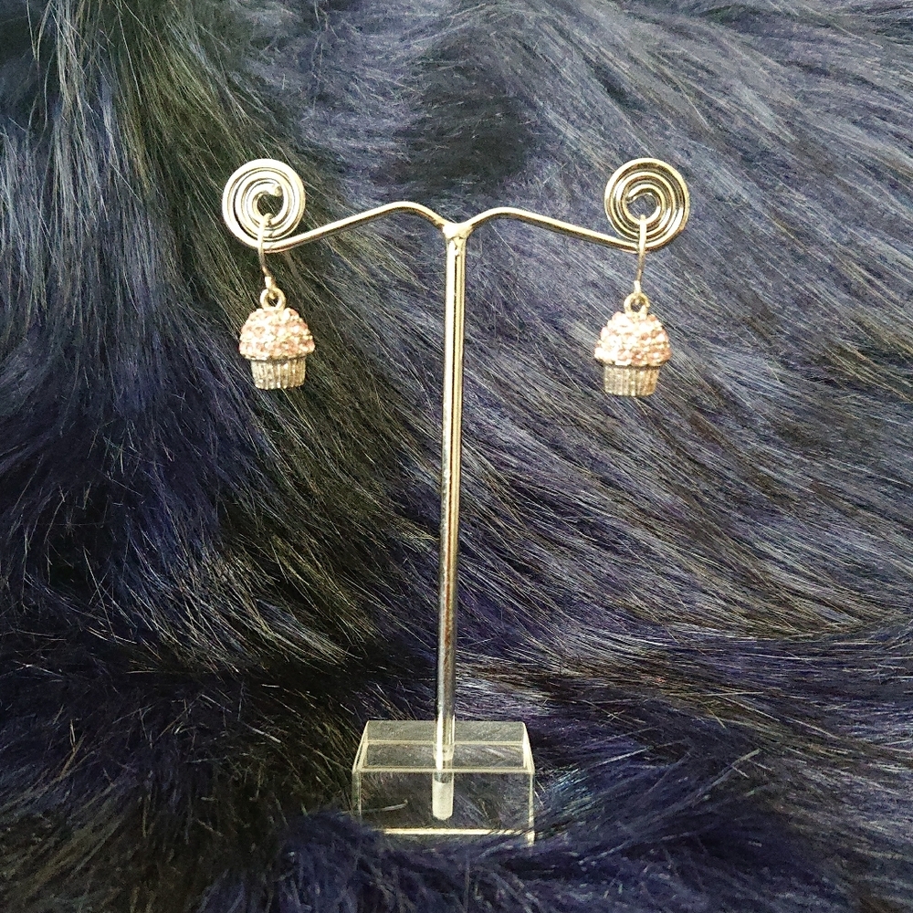Elegant Silver and Pink Cupcake Earrings